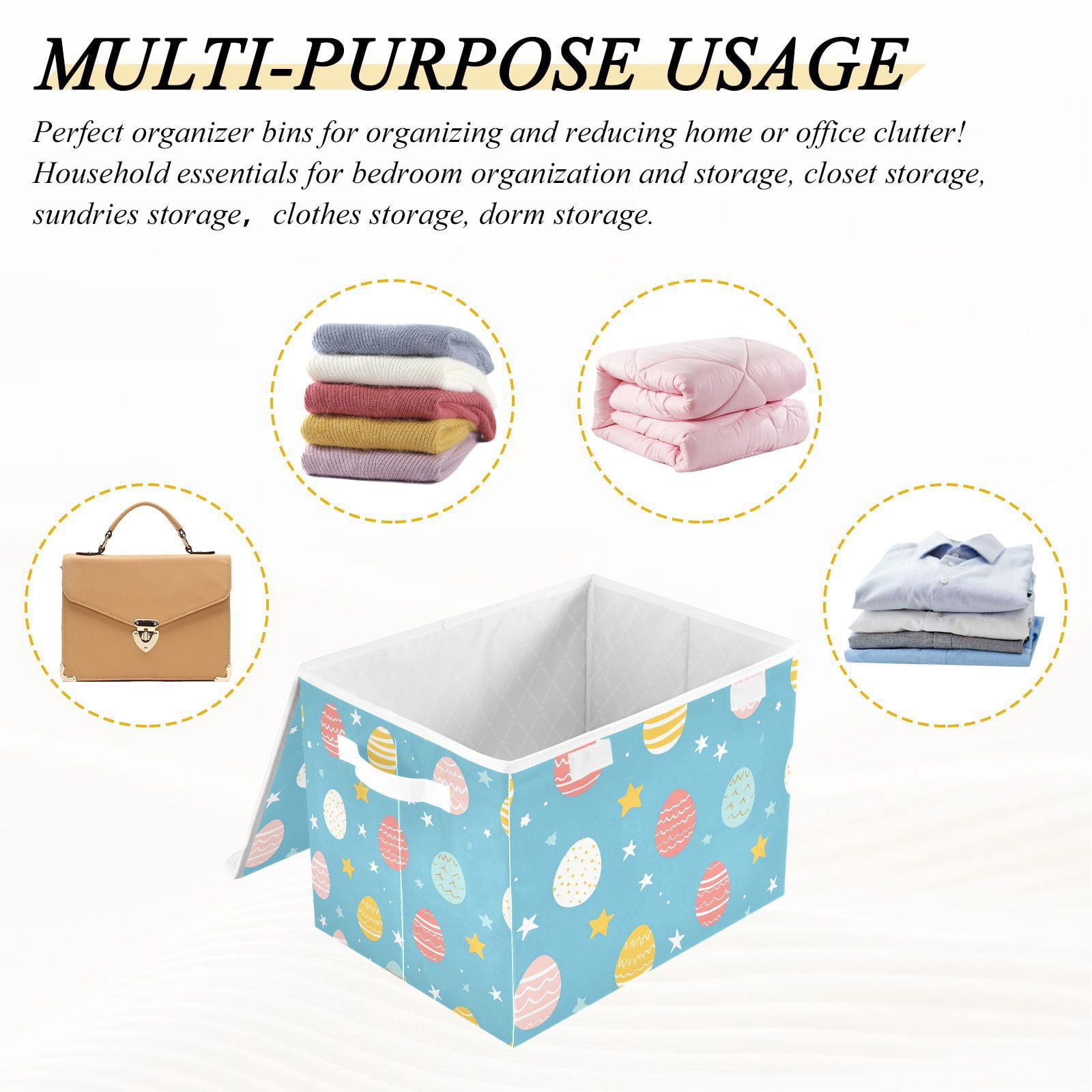 Easter Eggs Storage Basket for Shelves Foldable Container Organizer for Organizing Toys Clothes Books with Handles