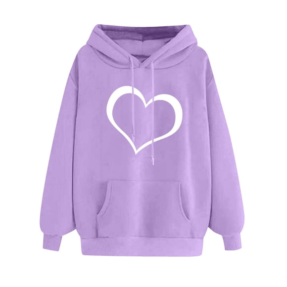 Gosuguu Clearance Women's Fashion Casual Long Sleeve Fall Heart Print Hooded Pocket Sweatshirt Tops Blouse Clearance Sales Today Deals Prime