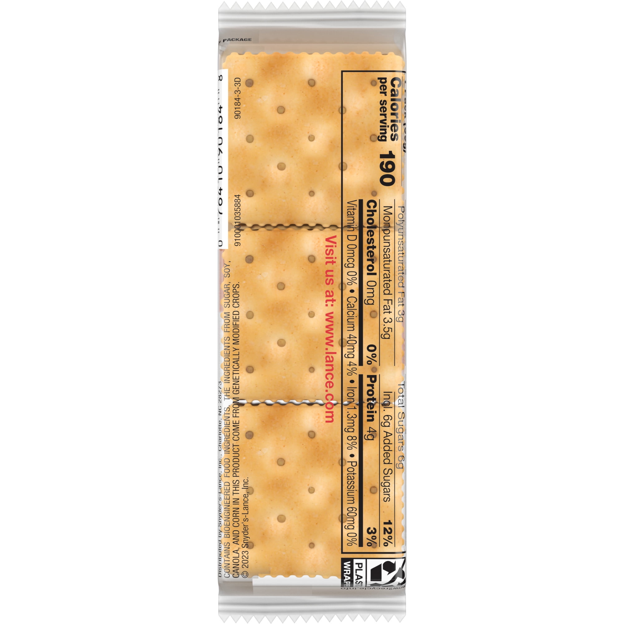 Lance Sandwich Crackers, Captain's Wafers Peanut Butter & Honey, Individual Snack Pack, 6 Sandwiches