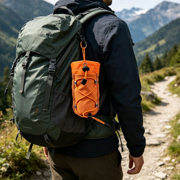 Shoulder Strap Pouch, Backpack Water Bottle Carrier and Phone Holder, Lightweight Hands-Free Hydration Pack Accessory for Camping, Hiking, Walking, Biking, and Traveling
