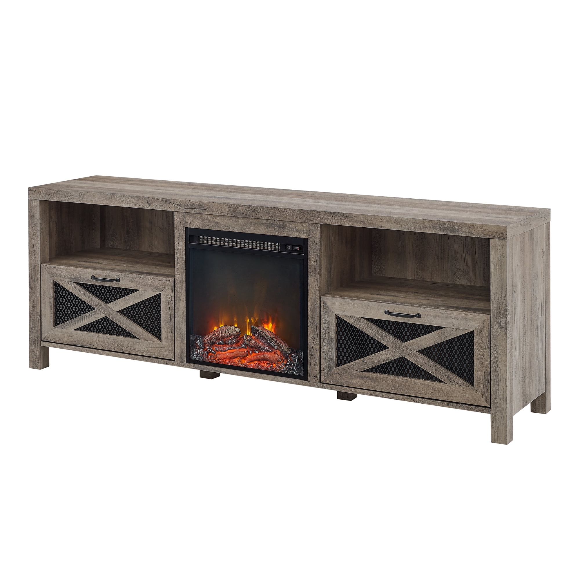 Walker Edison Farmhouse Fireplace TV Stand for TVs up to 80", Grey Wash