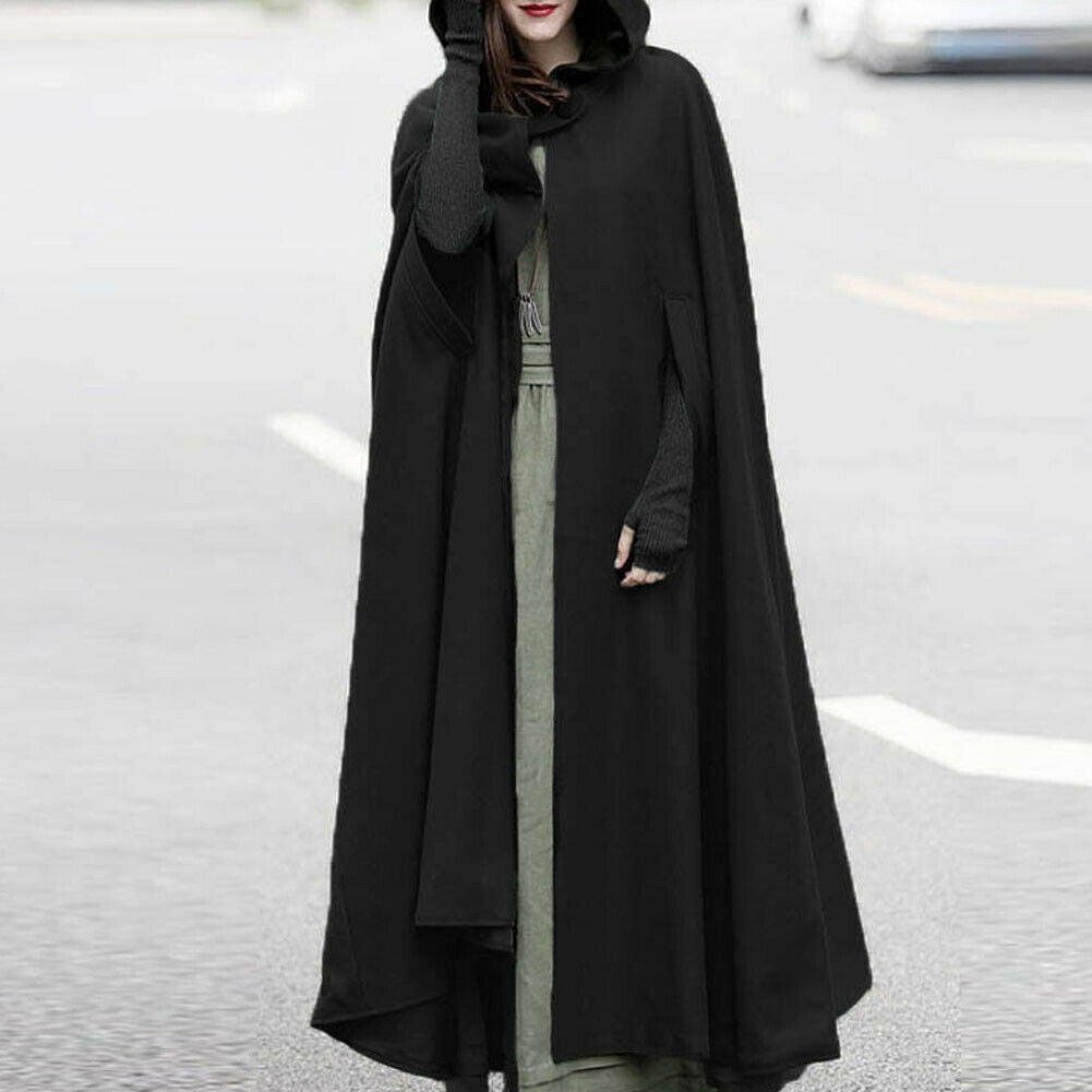 Womens Long Cape Cloak Hooded Wool Blend Coat Sleeveless Winter Poncho