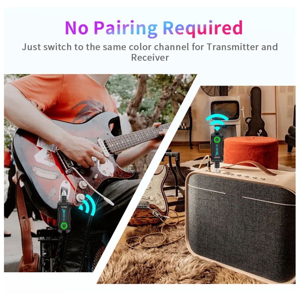 lanema 2.4GHz Guitar System Guitar Transmitter Receiver Rechargeable Battery Cordless Digital Guitar System