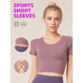 thumbnail image 2 of Top-kevin Women'S Athletic Crop Top with Cross-Back Design and Built-In Bra Pads - Short Sleeve Activewear for Running, Yoga, Cycling - Breathable, Stretchy, Purple, Cycling Top, 2 of 10
