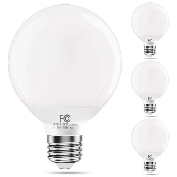 TJOY G25 LED Globe Light Bulbs,Efficient 6W, 5000K Daylight White E26 Base,CRI85 , 450LM, Non-Dimmable, Round Decorative Bulb for Home, Bedroom,4 Pack