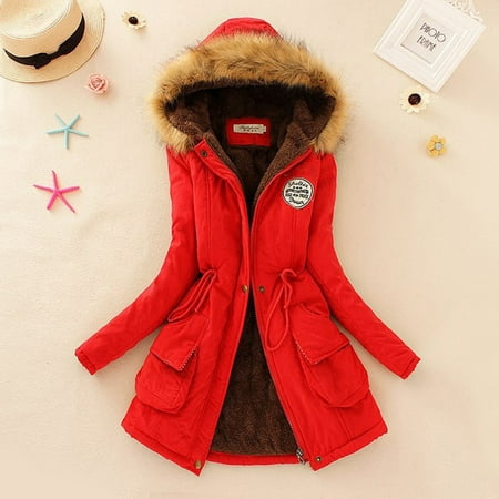 Dtydtpe Clearance Sales, Jackets for Women Parka Jacket Women Winter Womens Warm Coat Hooded Jacket Slim Winter Outwear Coats Winter Coats for Women Red