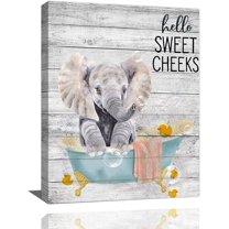 Funny Elephant Bathroom Wall Art Elephant Bathroom Pictures Wall Decor Elephant in Bathtub Canvas Painting Print for Wall Farmhouse Animal Bathroom Wall Decor Artwork Framed for Bedroom 12"x16"