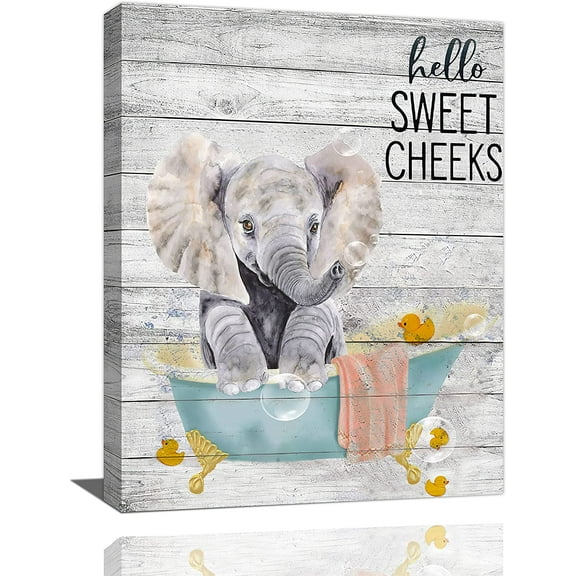 Funny Elephant Bathroom Wall Art Elephant Bathroom Pictures Wall Decor Elephant in Bathtub Canvas Painting Print for Wall Farmhouse Animal Bathroom Wall Decor Artwork Framed for Bedroom 12"x16"