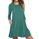 thumbnail image 1 of Vestido de otoño de color liso con cuello redondo y bolsillos grandes, 1 of 6