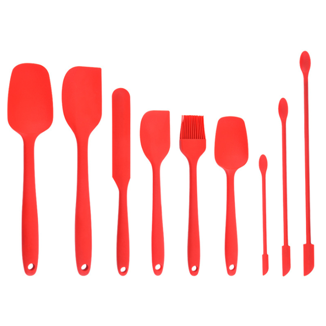 Silicone Spatula Set Kitchen Utensils for Baking, Cooking Mixing Heat Resistant Non Stick BPA Free Food Grade Dishwasher Safe Red Set of 9