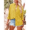thumbnail image 2 of Blusa amarilla de encaje con cuello vuelto, botones de un solo pecho y corte holgado. Perfecta para usar en la oficina. Talla XL., 2 of 7