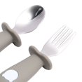 thumbnail image 2 of Juego de tenedores y cucharas de acero inoxidable para niños pequeños, utensilios seguros de silicona simples y bonitos de calidad alimentaria, A5 # gris y verde, 2 of 5