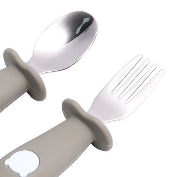 Tenedor y cuchara con mango redondo para niños pequeños, tenedores de acero inoxidable para niños pequeños, juego de utensilios seguros para niños pequeños, rendimiento inigualable