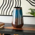 thumbnail image 2 of DecMode 12" Ombre Blue Metal Vase with Brown Accents, 2 of 10