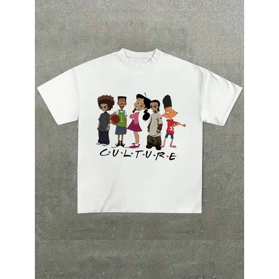 Cartoon Characters “CULTURE” Graphic Oversized T - Shirt
