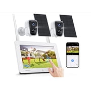 SANSCO 2K Solar Wireless Security Camera System with 4CH 7" Touchscreen Monitor, 2PCS 4MP WiFi Battery Powered Camera Outdoor with 128GB TF Card, PIR Human Detection, 2-Way Audio, Color Night Vision