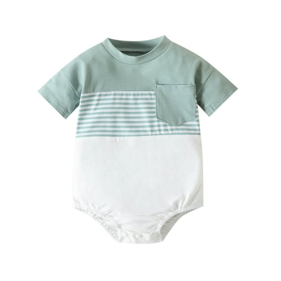 Newborn Baby Jumpsuit Toddler Kids Baby Boys Fashion Cute Short Sleeve Splicing Stripe Print Casual Romper New Casual Winter Jumpsuits Green 18-24 Months