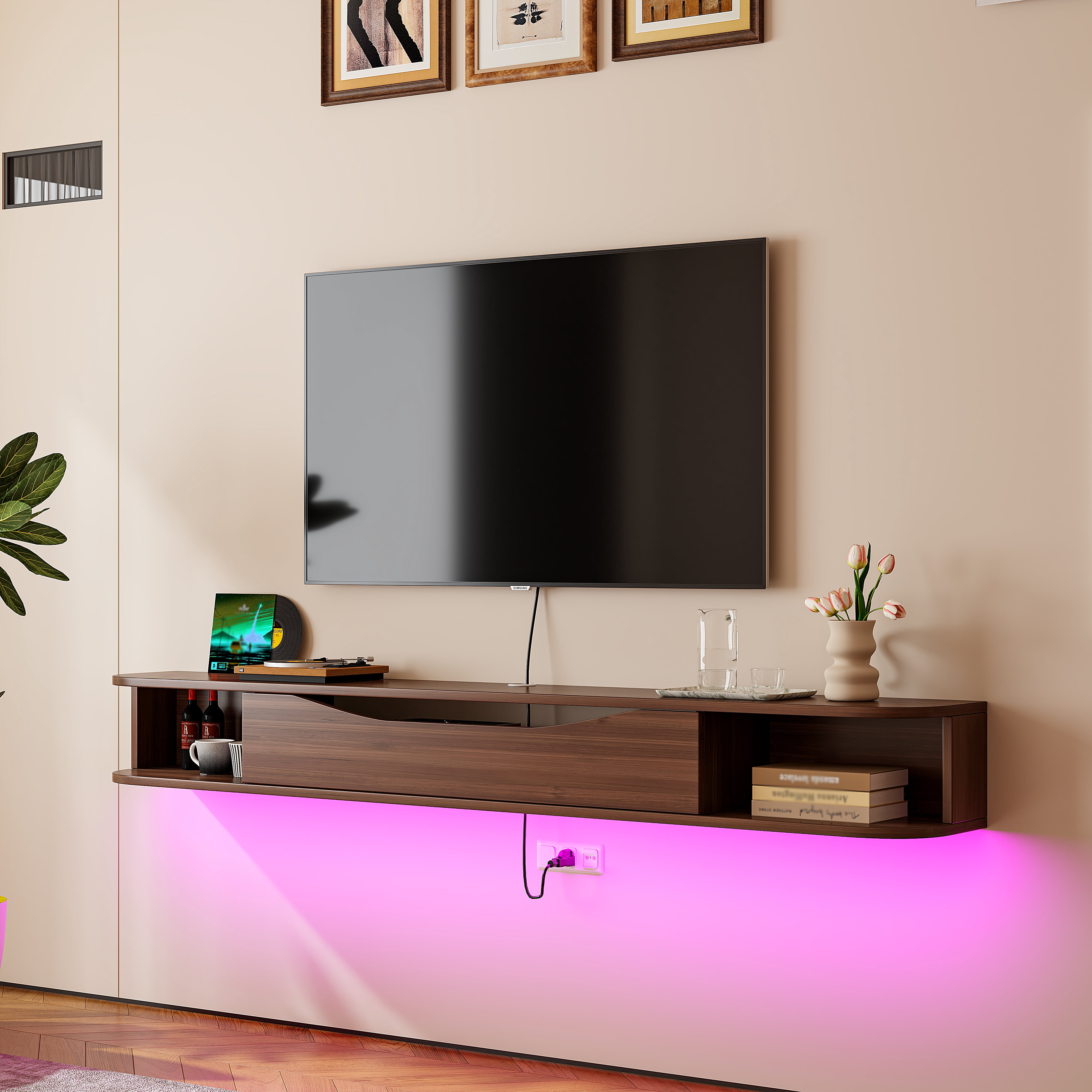 FloatiCasa 47" Floating TV Stand, Wall-Mounted Entertainment Center, for TVs up to 55"(Walnut)