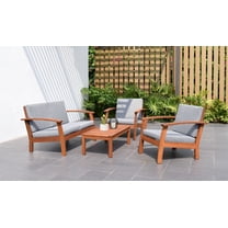 Amazonia Cahais Wood 4 Pieces Patio Conversation Set with Comfortable Gray Cushions