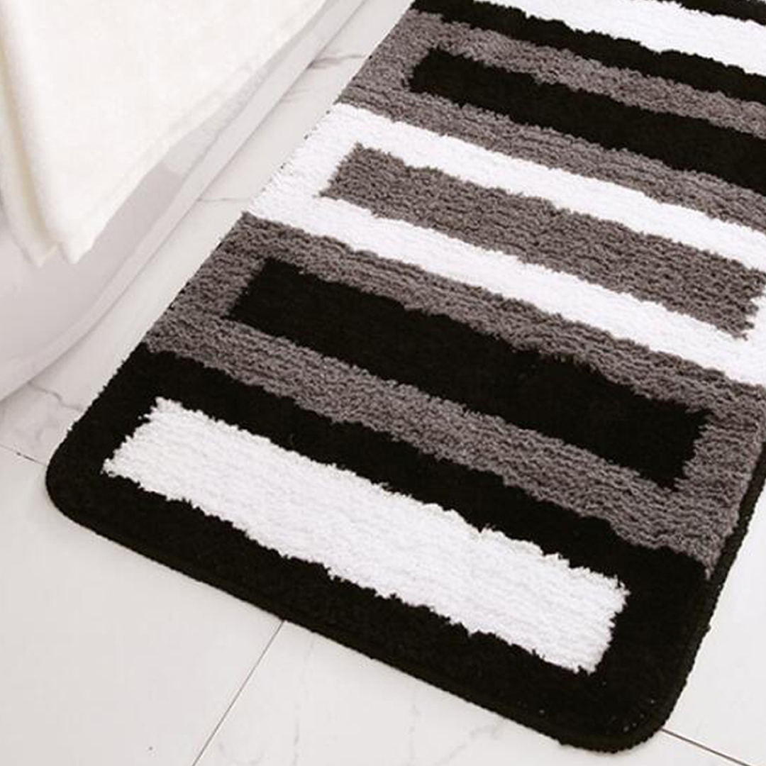 Soft Plush Microfiber Bathroom Rugs Absorbent Non-Slip 20"x32" Black White Gray Fluffy Bath Mats Machine Washable for Tub and Shower