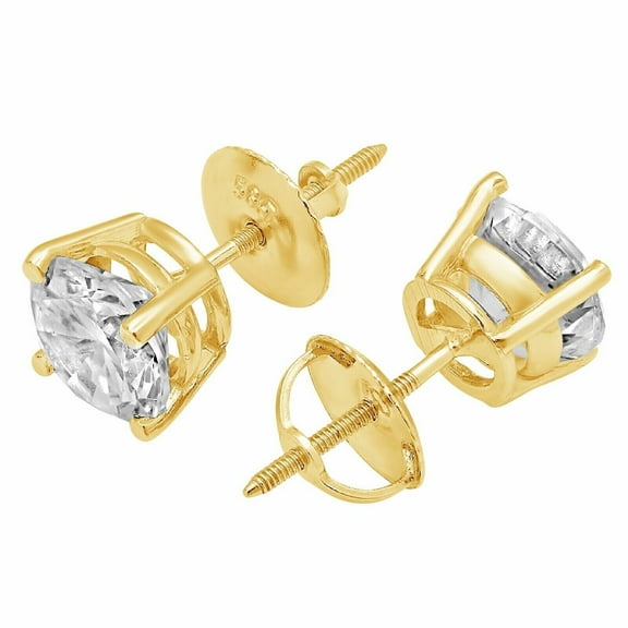 14k Gold Plated Screw Back Round Cut Diamond Stud Earrings