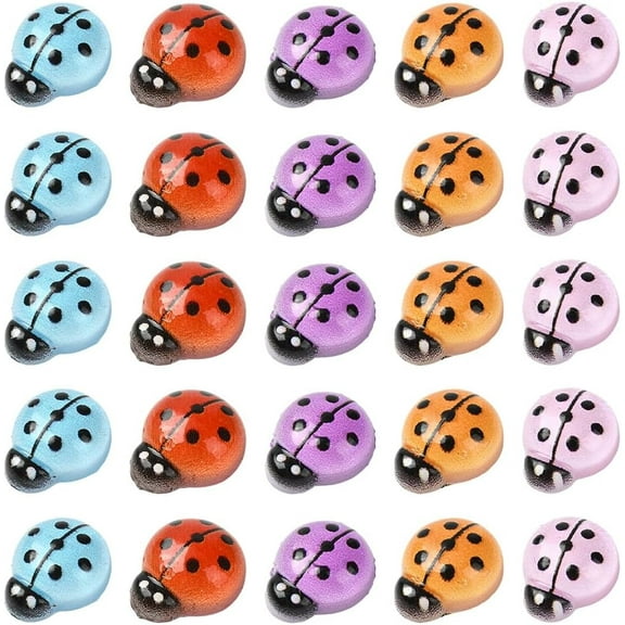 100Pcs 5 Colors Ladybug Nail Charms Luminous Resin Charms Grow in The Dark Small Colorful Insect Animals Spring Flatback Cabochons Embellishments for DIY