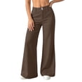 thumbnail image 2 of BVnarty Women High Rise Double Button Wide Leg Flare Pants Full Length Relaxed Draped Fit Side Pockets for Business Meetings And Daytime City Errands Brown XL, 2 of 7