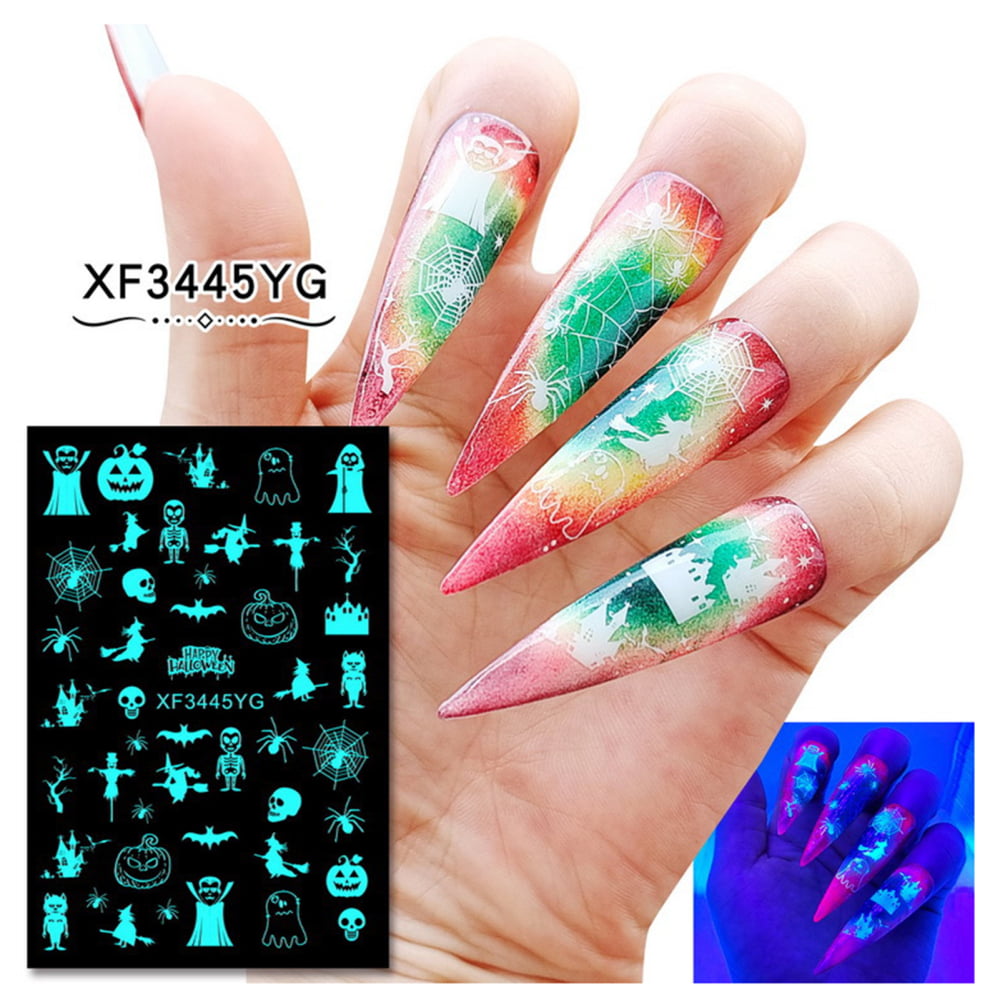 HiGRACE 12 Models Luminous Series Halloween Nail Stickers Ladies  Glow-in-the-Dark Nail Art Pieces for Dressup Parties - Walmart.com