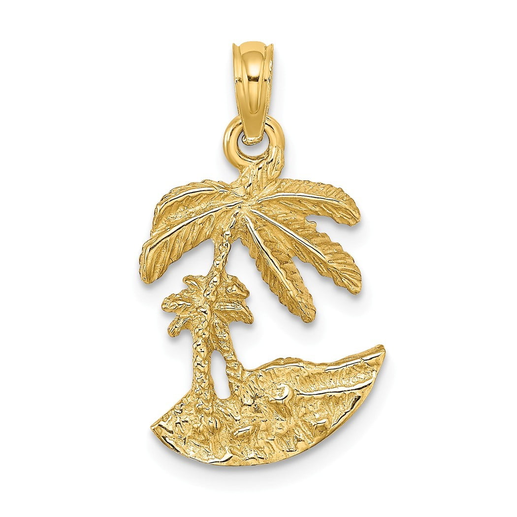 Jewelry 14k Gold Palm Trees Island 2 d Charm Pendant Necklace