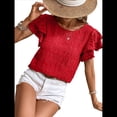 thumbnail image 3 of Camisas de Verano para Mujer, con Volantes, Corta, Cuello Redondo, con Textura, Elegantes Blusas de Negocios para Mujer, Elegantes e Informales Rojo XL, 3 of 9