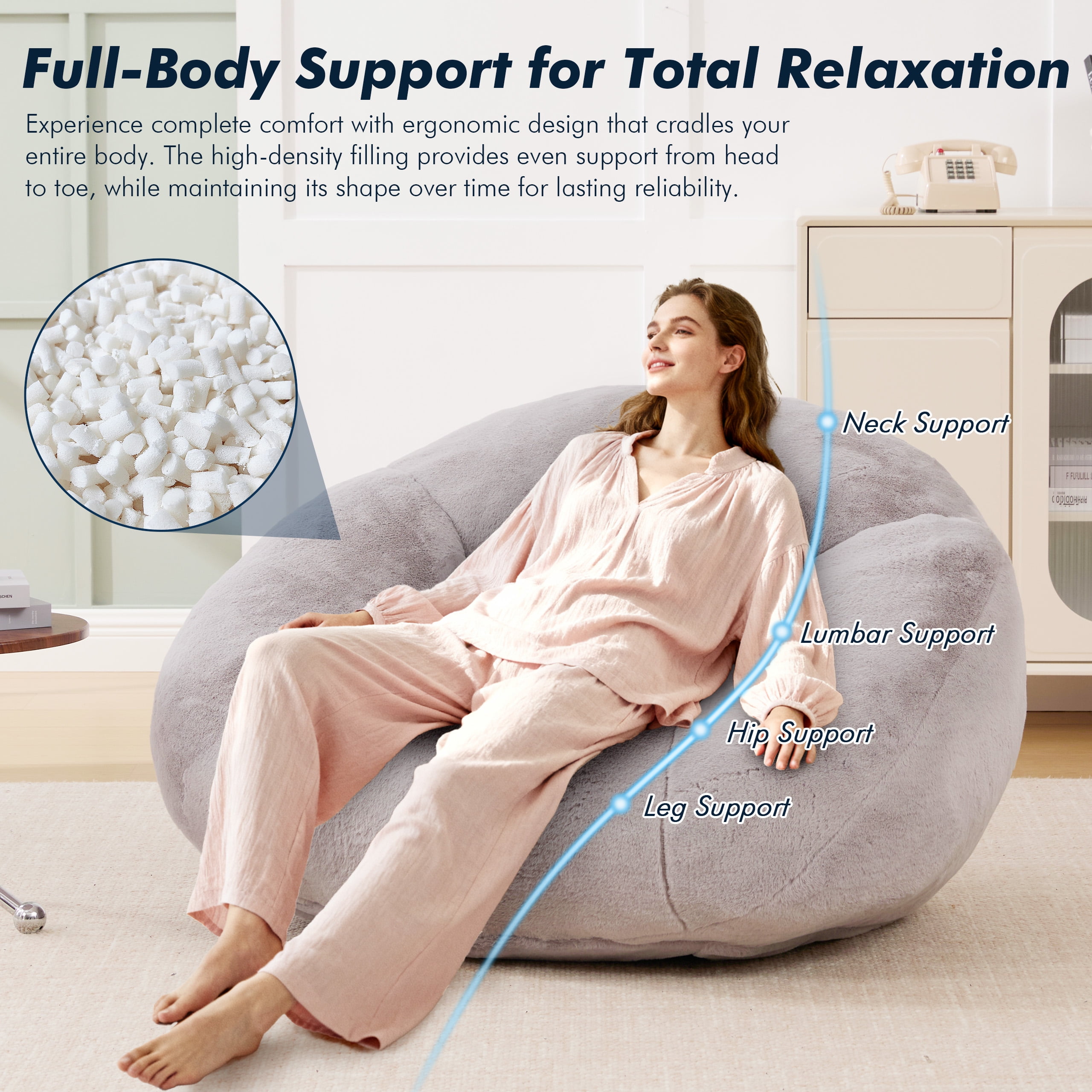 Homefun Bean Bag Chair Lazy Sofa for Adults Teens,Shell Shaped Comfy Sofa with Armrests for Bedroom Living Room,Gaming Reading
