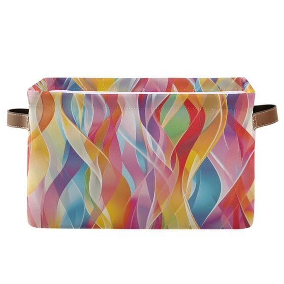 Storage Bins with Handle Fabric Organizer Basket Foldable Box 1 Pack Colorful and Elegant Line 14.2x10.2x8.3