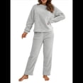 thumbnail image 3 of Pijama de 2 Piezas para Mujer, Conjunto de Ropa de Estar por Casa, Suéter de Punto, Cuello Redondo, Larga, Conjuntos Peludos Gris XL, 3 of 8
