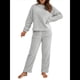 thumbnail image 3 of Pijama de 2 Piezas para Mujer, Conjunto de Ropa de Estar por Casa, Suéter de Punto, Cuello Redondo, Larga, Conjuntos Peludos Gris M, 3 of 8