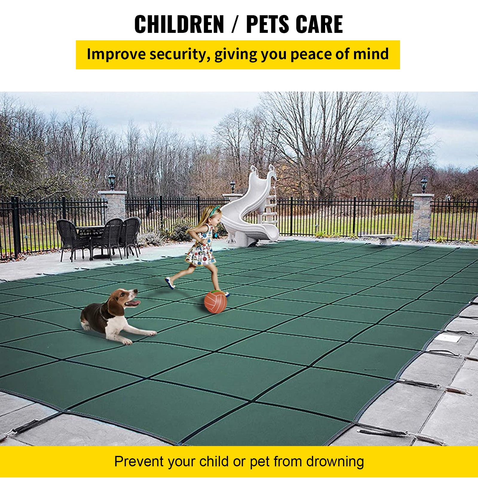 KFFKFF Rectangular Safety Pool Cover 16X32 FT Green Step Section 4X8 FT Winter Outdoor