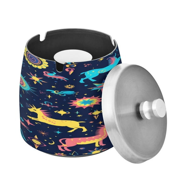 ALAZA Cigar Ashtray with Lid Magic Horse Ash Tray for Cigarettes Smokeless Ashtrays