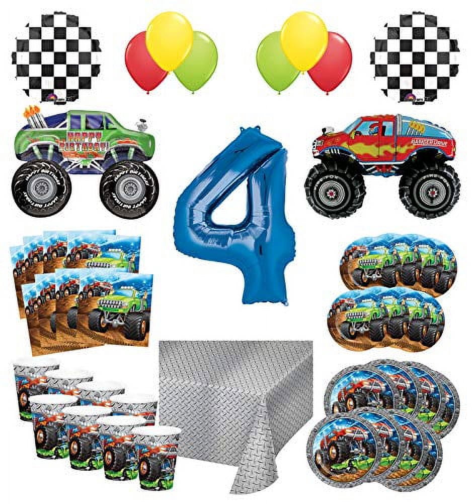 Mayflower Products Monster Truck Rally 4th Birthday Party Supplies with Balloon Bouquets, 8 Count