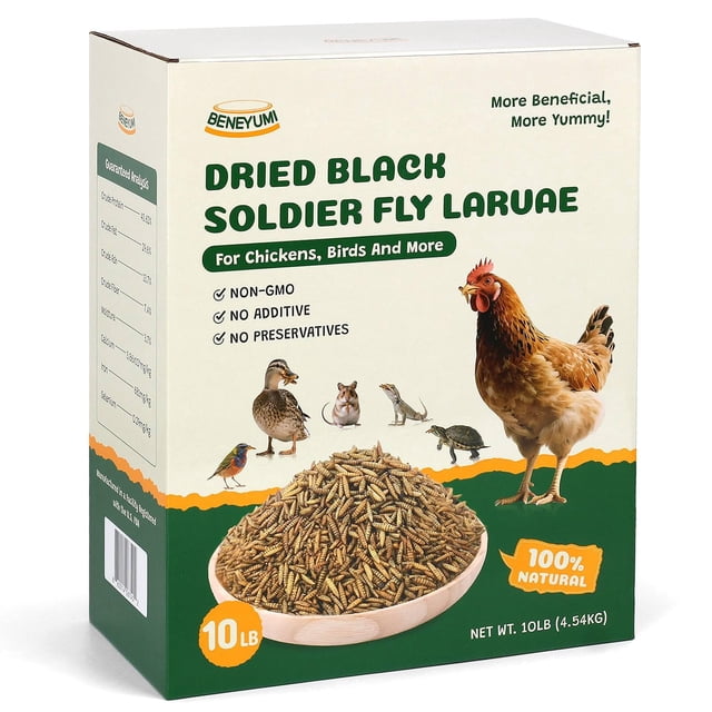 Larvas secas de mosca soldado negra BENEYUMI 4.54 kg, alto contenido de proteína