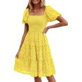 thumbnail image 1 of Vestido Prettygarden para mujer, de verano, mangas abullonadas, con ojales, amarillo, 1 of 8