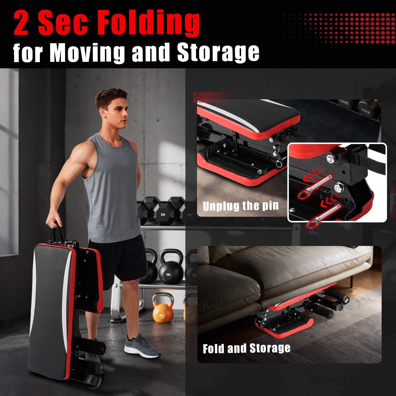 900LBS Weight Bench for Home Gym，Foldable Workout Bench Press for Full Body Strength Training, Adjustable Backrests Incline/Flat/Decline Sit up Bench