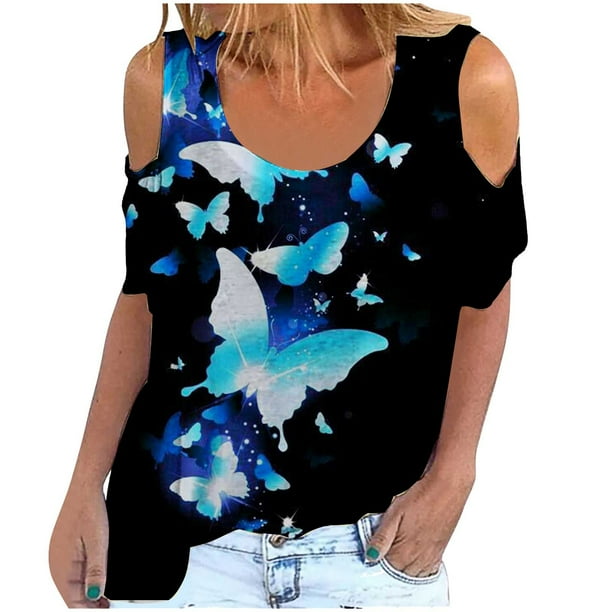 Elegante mujer cuello redondo impresión manga corta camiseta blusa Tops sudadera OAVQHLG3B Store lin121212