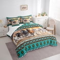 thumbnail image 3 of jejeloiu Boho Bohemain Print Bedding Comforter Set 7 Pieces,Western Cowboys Horse Full Bedding Set,Cyan White Brown Fitted Sheet Flat Sheet For Boys Kids,Lightweight Bedroom Decorative Reversible, 3 of 8