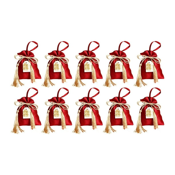 10 bolsas de dulces de boda, bolsas de satén, bolsa de novia roja, bolsa portátil con cordón, bolsas de regalo con cordón para vacaciones, Baby Shower S