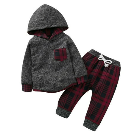 

Bullpiano 0-3Y Baby Boys Tops Clothing Newborn Kids Baby Outfits Clothes Top Hooded Sweater+Flowers Printed Trousers