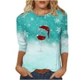 thumbnail image 1 of Besolor Chemises de Noël 3/4 pour Femmes Tunique Imprimée Col Rond Hauts Décontractés Grande Taille Blouse de Vacances pour Dames, 1 of 4
