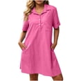 thumbnail image 2 of Summer Dress for Women Collared Short Sleeve Half Button Down Loose Casual Solid Dress with Pockets, 2 of 7