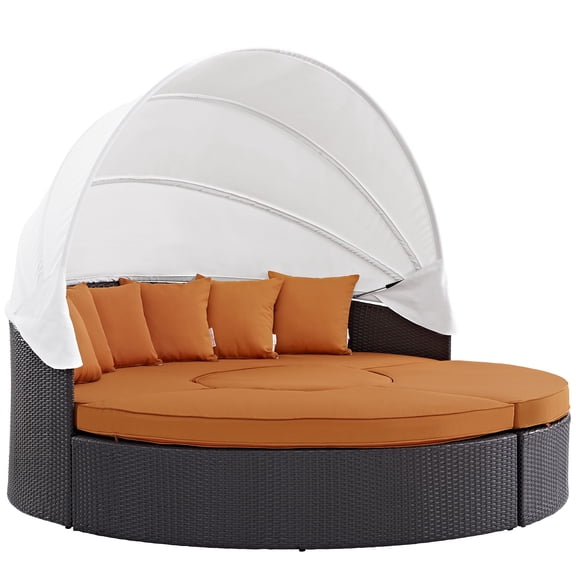 Modern Contemporary Urban Design Outdoor Patio Balcony Canopy Umbrella Daybed Sofa, Orange, Rattan