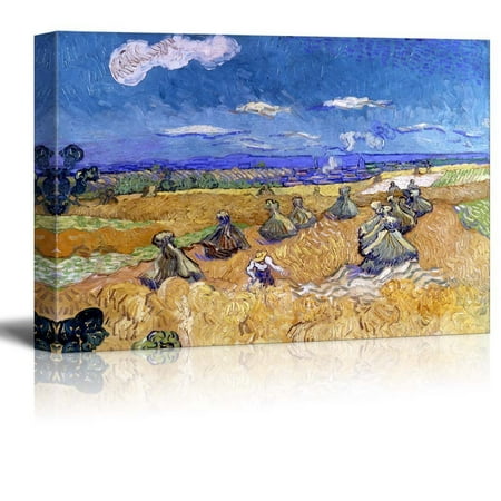 wall26 - Wheat Fields with Reaper Auvers by Vincent Van Gogh - Canvas Print Wall Art Famous Oil Painting Reproduction - 12" x 18"