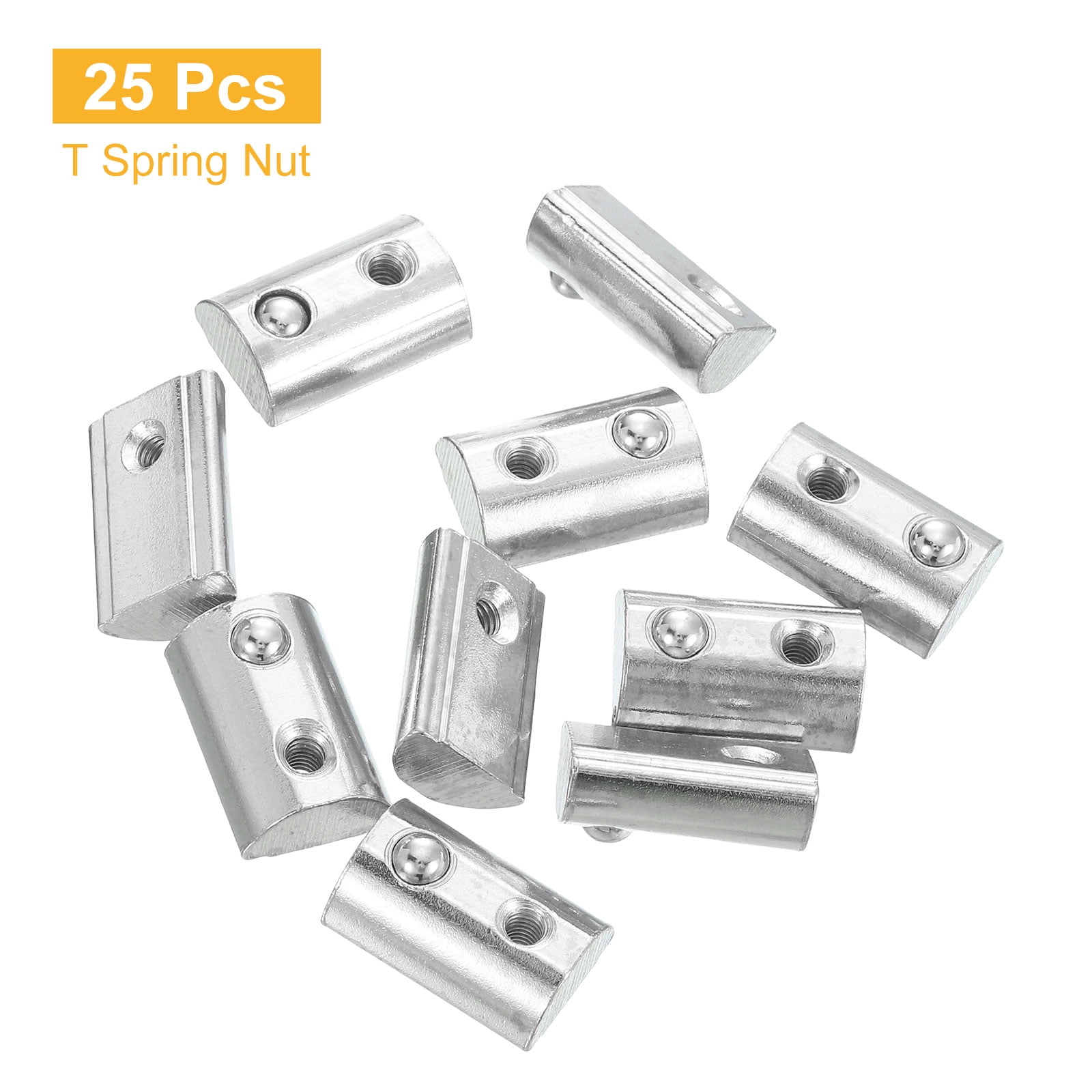 Uxcell M4 T Spring Nut, 25 Pack 4545 Series Half Round Roll in Spring Nut, Carbon Steel Nickel Plated Roll Ball Elastic Nut with Slot 10mm for 4545 Series Aluminum Extrusion Profile