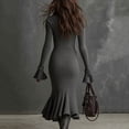 thumbnail image 7 of Women's Sweater Dress Knit Dress Long Sleeve Quarter Zip Bell Sleeve Fishtail Hem Bodycon Tight Dress for Winter,Gray,M, 7 of 7
